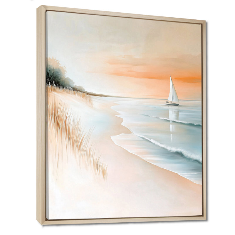 Coucher de soleil sur la voile de pêche II - Décoration murale encadrée sur le thème de la plage, H 20 po x l 12 po