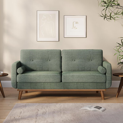 64" Loveseat Sofa, Mid Century Modern Couch, 2 Seater Deep Seat Linen Upholstered Couch