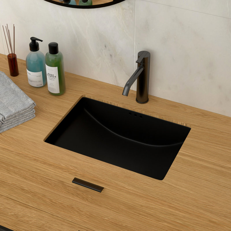 Lucilla 21"X14.95" Black Ceramic Bathroom Sink, Smooth Surface, Efficient Drain, Vertical Undermount For Space