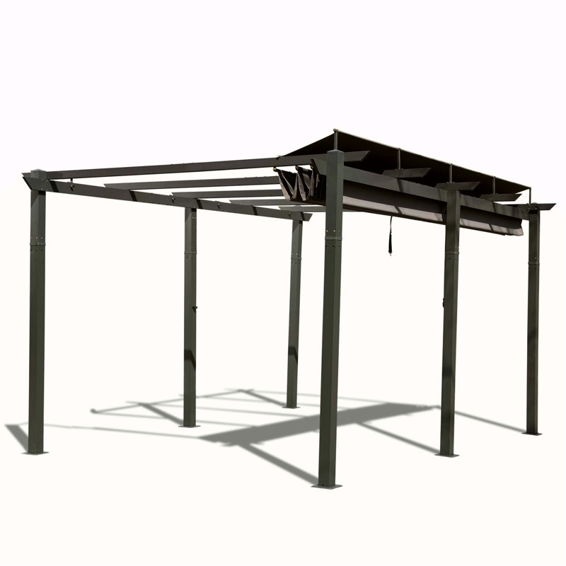 Pergola rétractable d'extérieur de 11 x 16 pi avec abri de jardin en aluminium pour terrasse, Gris foncé