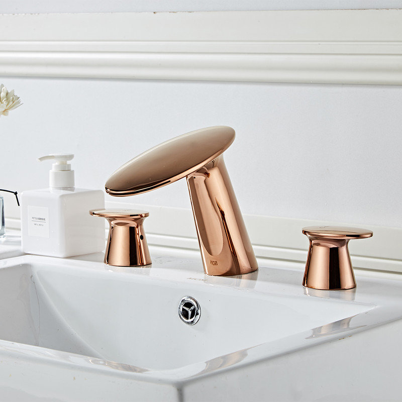 Robinet de salle de bain à large entraxe avec bonde, Or rose