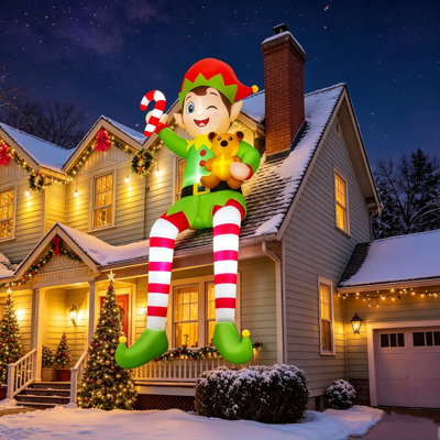 Décoration extérieure géante de 3 mètres (10 pieds) : lutin assis avec DEL intégrées, gonflable, pour jardin, toit, balcon ou pelouse.
