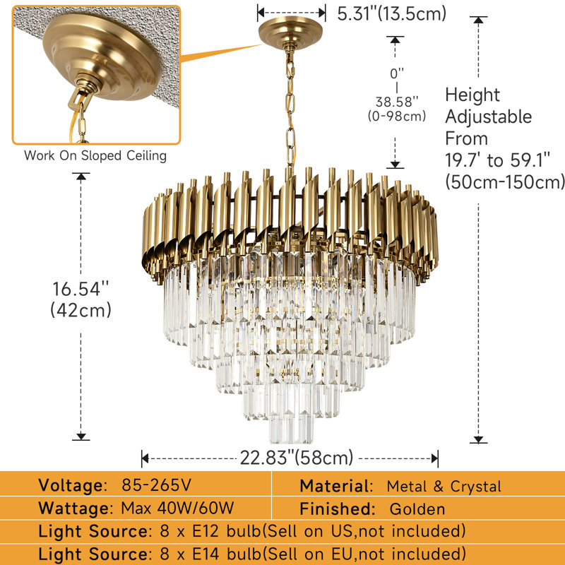 Lustre gradué à 8 lumières Prempal, Laiton