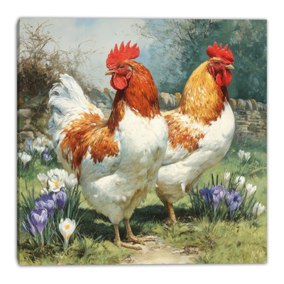 Garden Roosters Pair Wrapped Canvas Wall Art