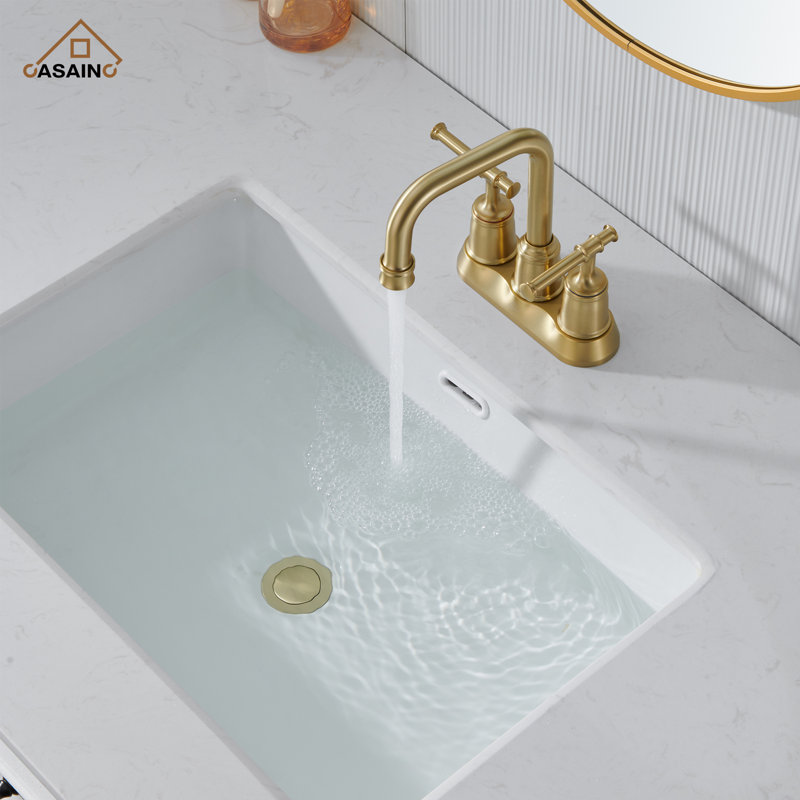 Brushed Gold Stainless Steel Double Handle Bathroom Faucet with Drain Assembly