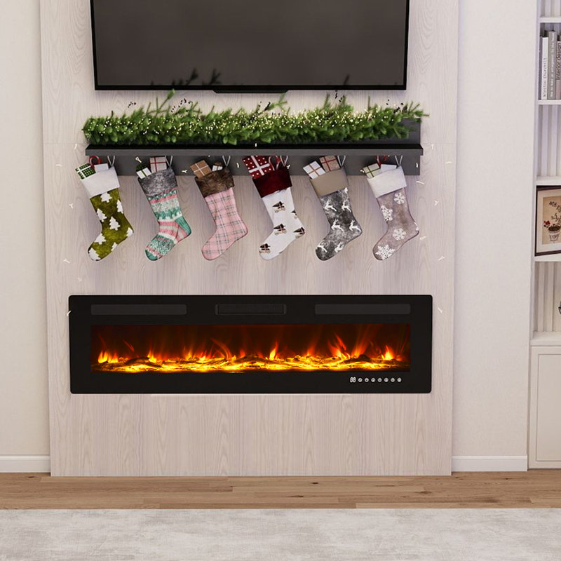 Chaufferette électrique ultra-mince 40 "/ 50" / 60 "/ 70" - Encastrée et murale avec minuterie, 750 W / 1 500 W, flamme réglable, écran tactile et télécommande