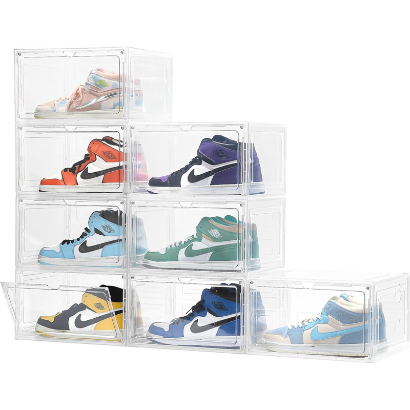 Boîte de rangement pour chaussures transparente avec porte magnétique, range-chaussures empilable pour étalage de chaussures, contenants à chaussures en plastique épais