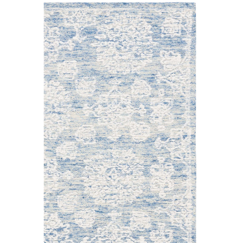 Rashea Ebony Hand Tufted Wool Cotton Floral Rug in Blue/Ivory, Rectangle 8' x 10'