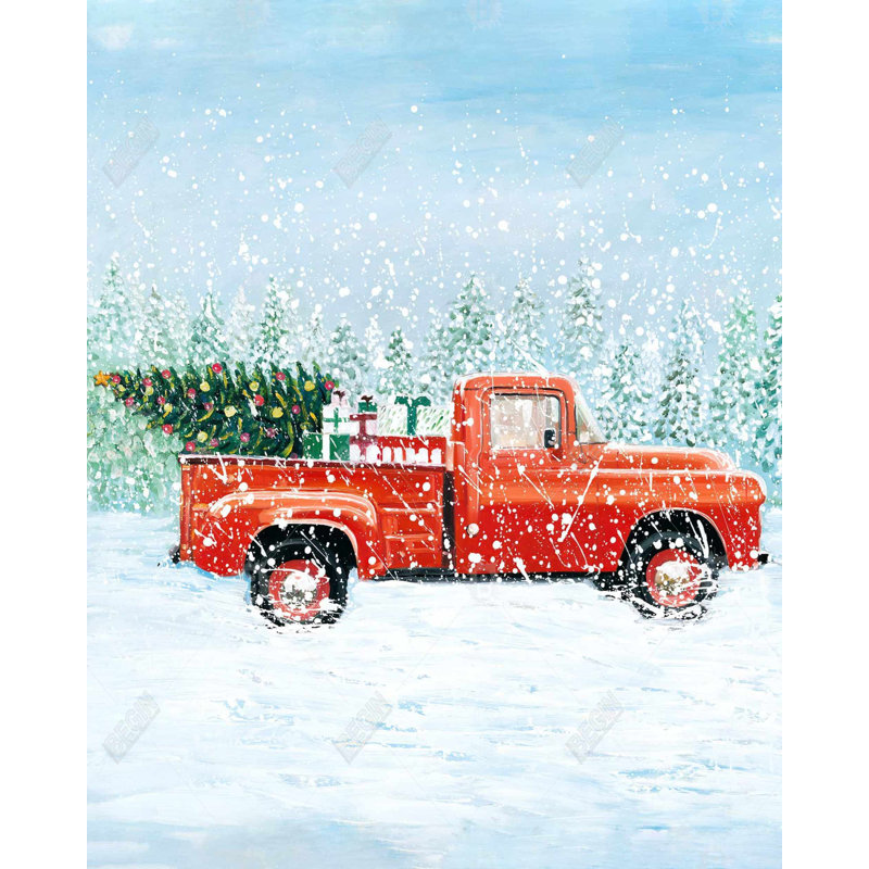 Christmas Tree Truck Print On Canvas, H 48 po x l 60 po