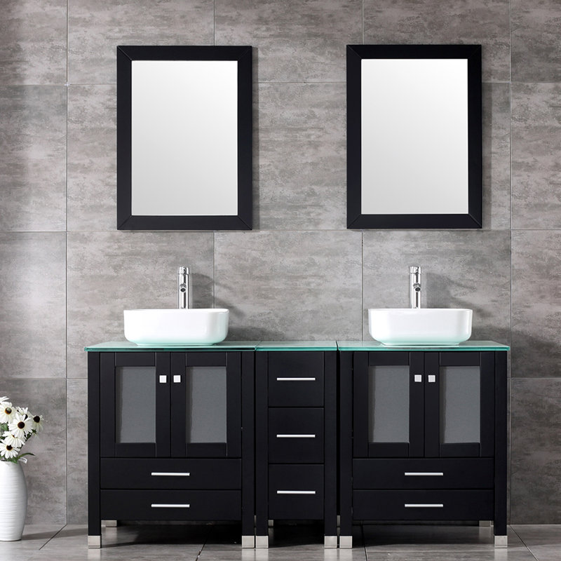 Ensemble de meuble-lavabo double 61,5 po avec miroir Eleftheria, Noir