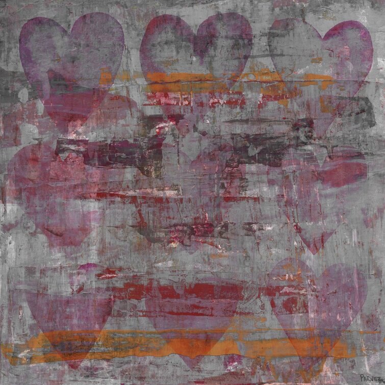 Pink Grey Hearts by Parvez Taj - Wrapped Canvas Painting