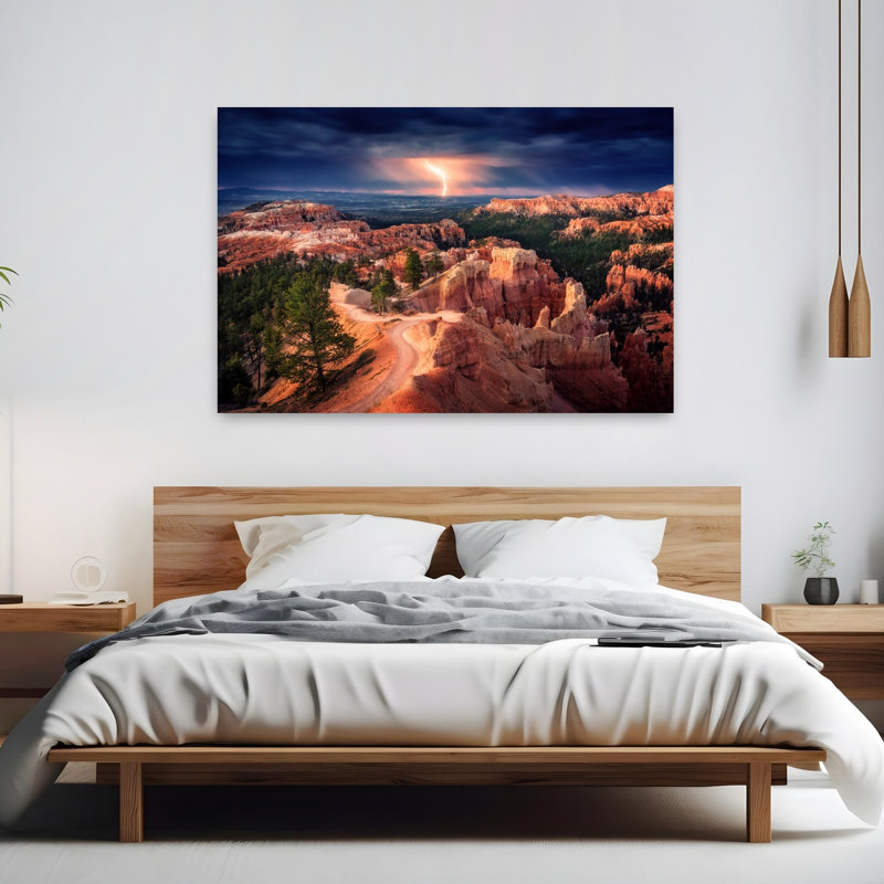 Lightning over Bryce Canyon Dramatic Abstract Contemporary Landscape Ocean Wall Art Print 1 Piece Wrapped Canvas Wall Art