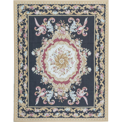 Hand-Knotted High-Quality Black and Gold Area Rug