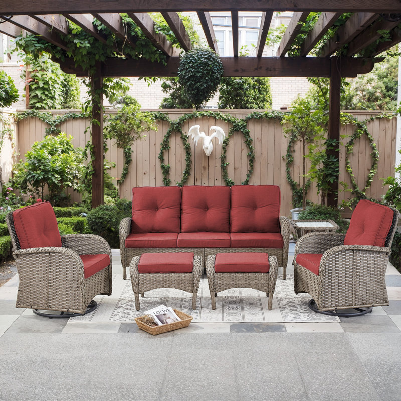 Keywest 6 - Pieces Outdoor Sofa Seating Group With Cushions, Red