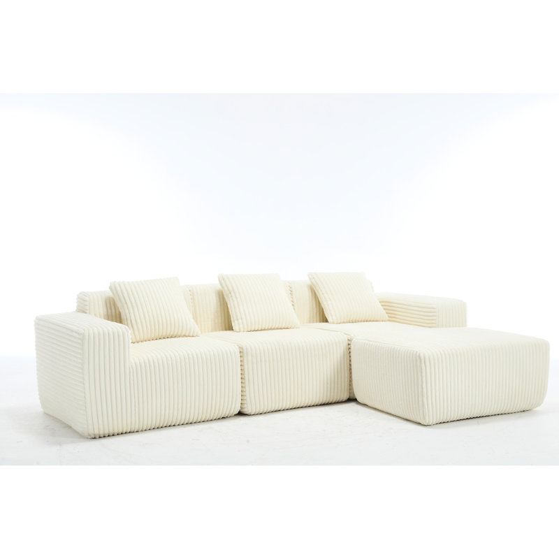 Moderne en forme de L avec des sièges profonds et une méridienne orientée vers la droite en blanc - Tissu chaud pour les sièges de l'espace de vie