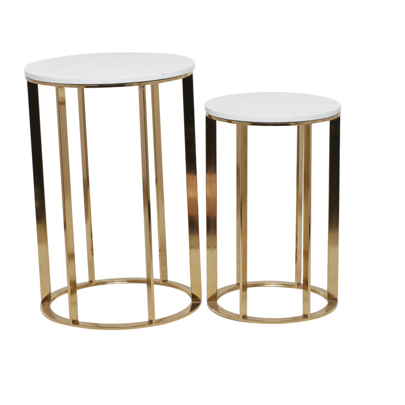 Ensemble de table d'appoint en métal avec plateau en marbre