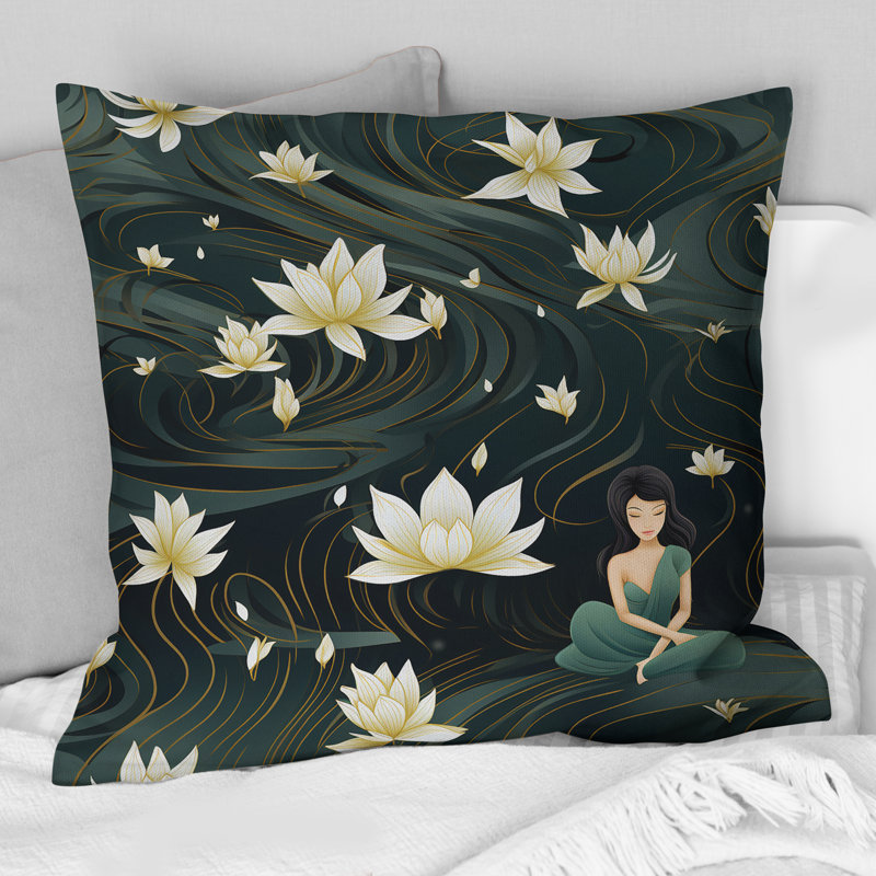 Coussin décoratif à imprimé floral Mindful Retreat Yoga Oasis Zen, 18 po x 18 po