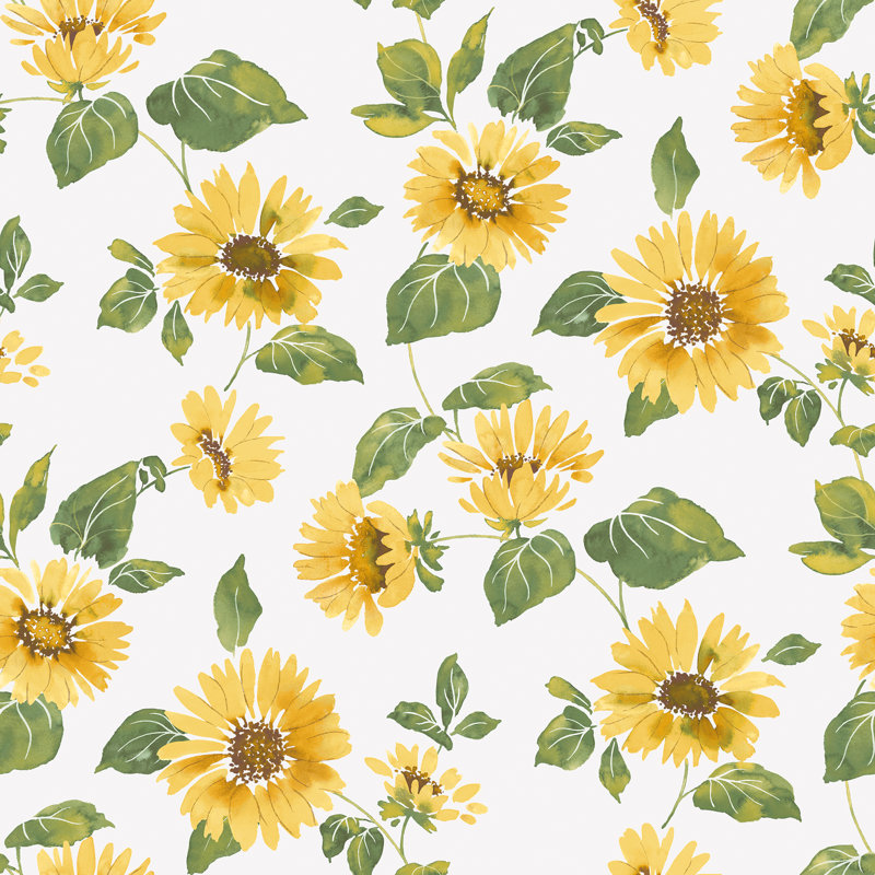 Just Kitchens Sunflower Trail 33' L x 21" W Wallpaper Roll, White/Yellow/Green
