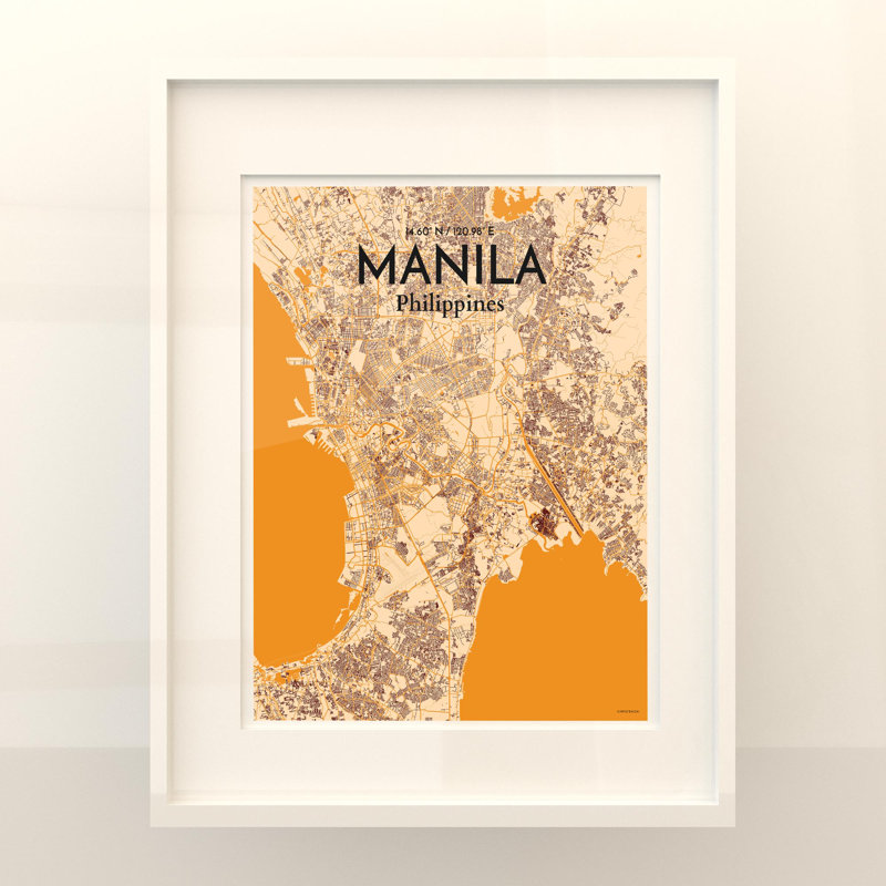 Manille, carte de la ville, impression, Orange / or pâle, H 20 po x l 16 po