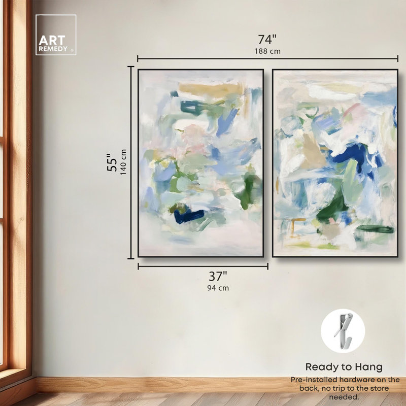 Chroma Balance Set Canvas Set of 2 Trendy Art Prints by , 15" H x 10" W, Black Floater Framed