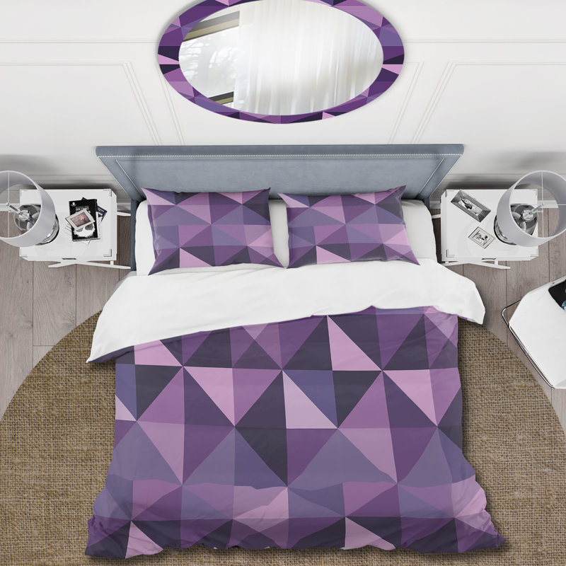 Ensemble de housse de couette mauve Midcentury Triangle, Housse de couette très grand + 2 taies décorativ