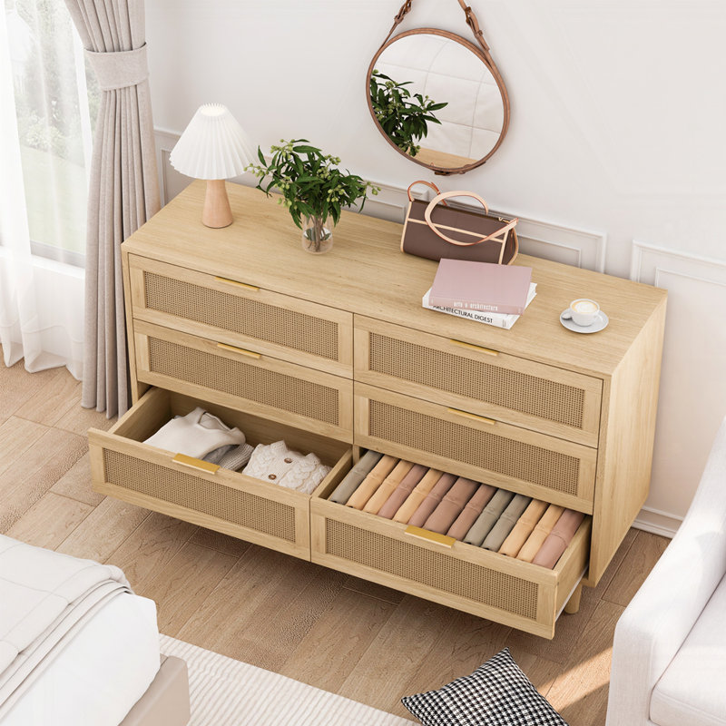 Armoire à tiroir en rotin 51,18 po, Naturel
