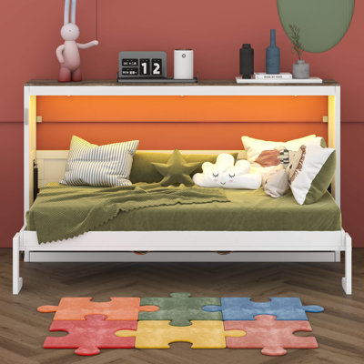 Twin Size Murphy Bed With LED Light, Can Be Folded Into A Cabinet, Hidden Wall Bed Cabinet For Small Spaces