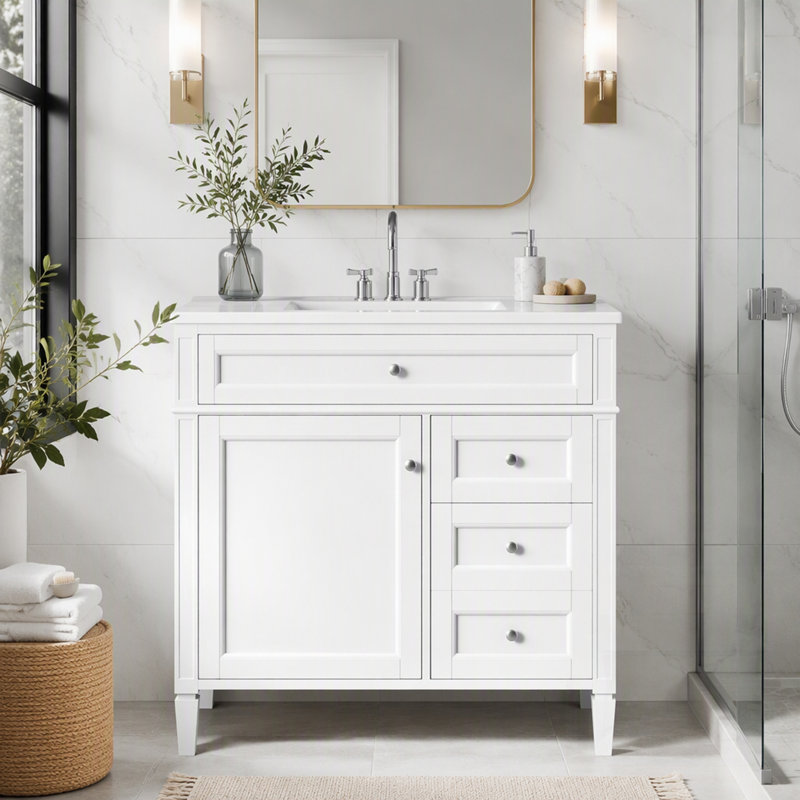 Meuble-lavabo moderne avec lavabo supérieur, rangement spacieux et conception élégante pour une organisation efficace, Blanc