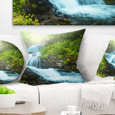 Wonderful Creek in Green Forest - Landscape Printed Pillow