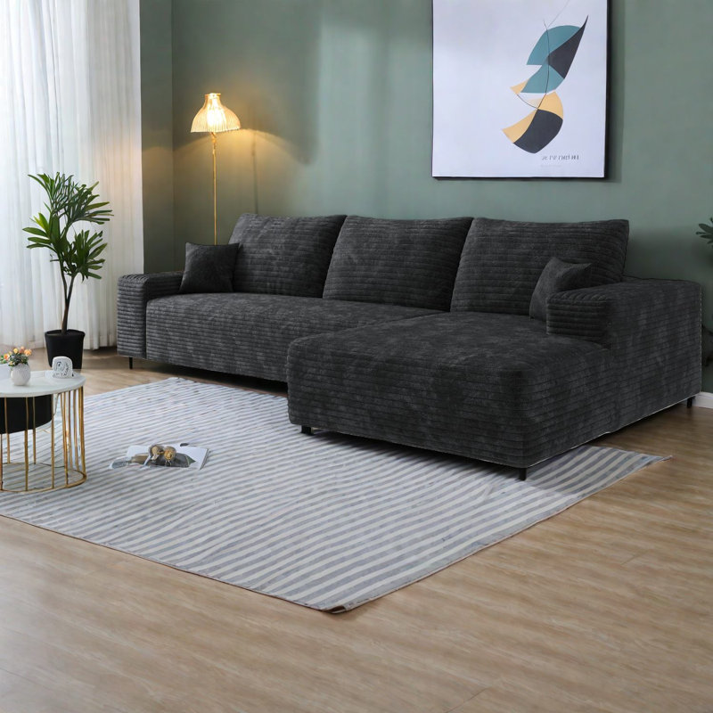 Canapés modulaires à compression, canapé en L moderne en velours côtelé de 107 pouces pour la maison