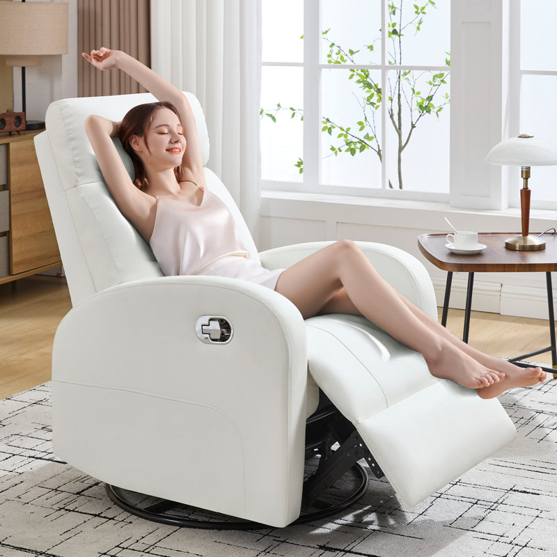 Siru 30.3'' Faux Leather Swivel Reclier Chair, White