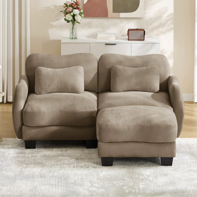 Canapé d'angle en chenille avec coussin lombaire délicat, design ergonomique incurvé, pouf amovible, montage facile pour le salon