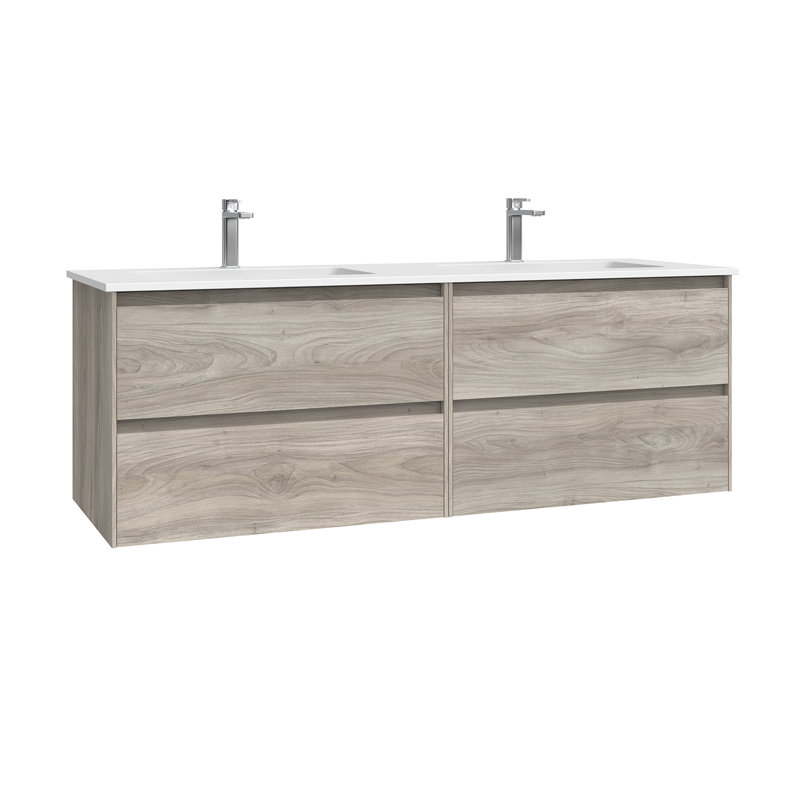 Meuble-lavabo mural 55,5 po Perla, Pin gris, 55.5"