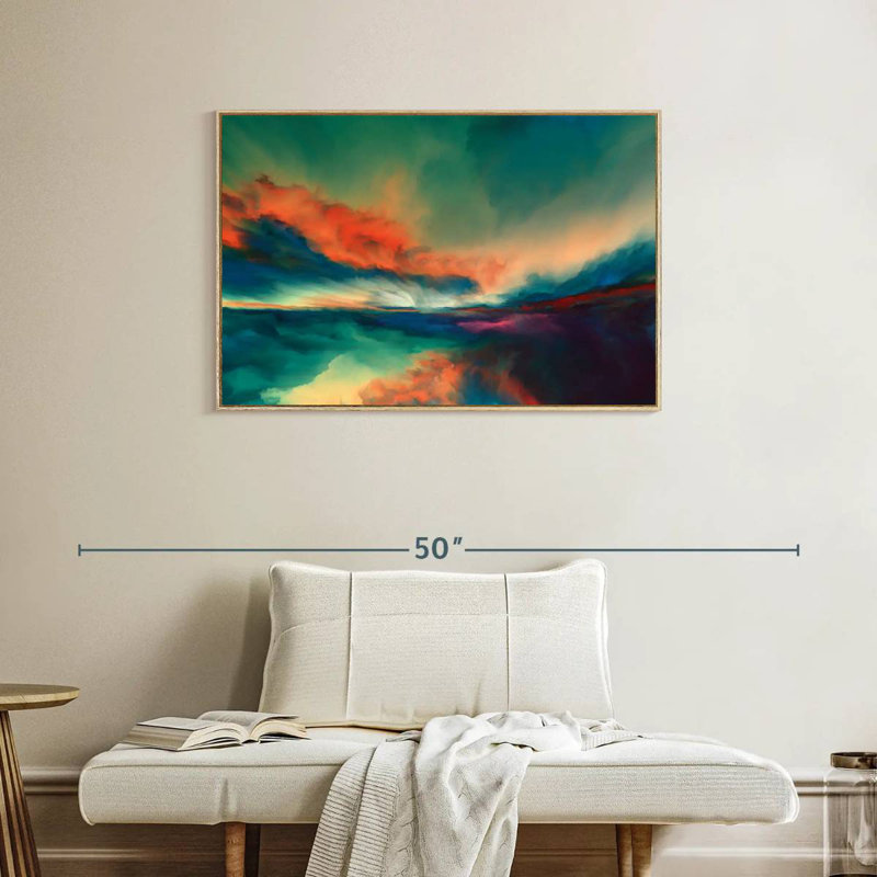 Coucher de soleil, Cadre flottant en bois naturel, 37 po x 25 po