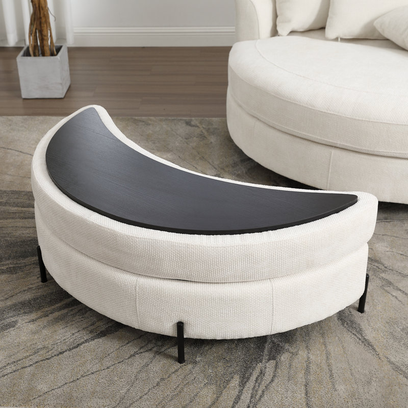 Fauteuil demi-tonneau rembourré avec repose-pieds, Chenille beige