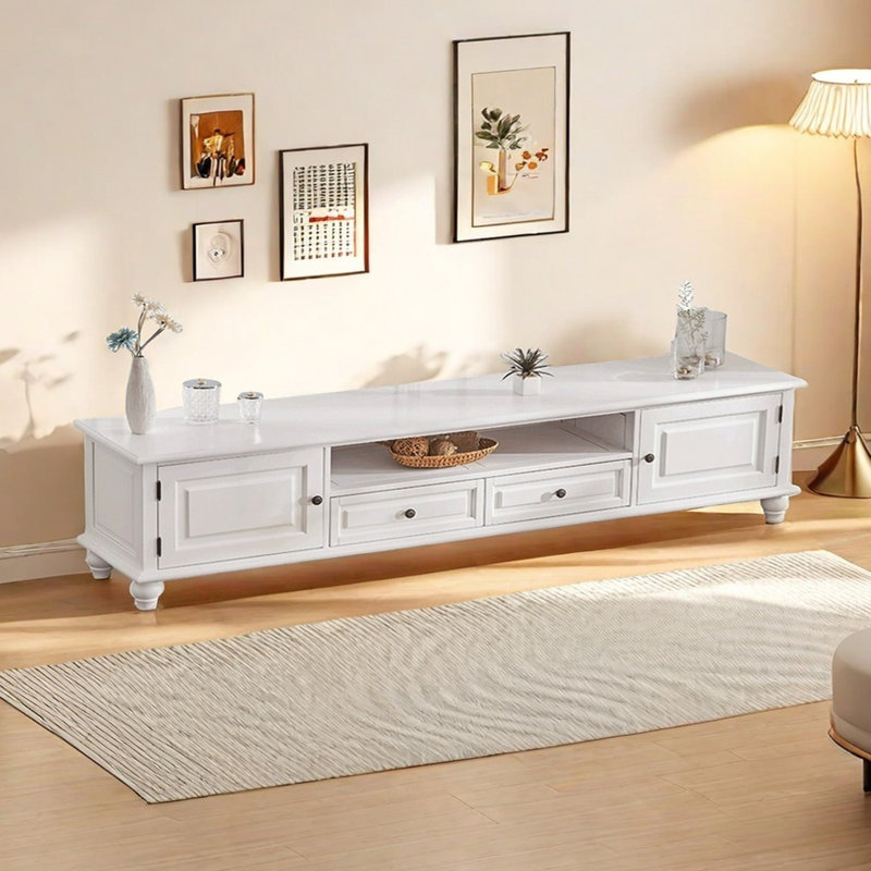 Solid Wood TV Cabinet Cherry Wood Design, White