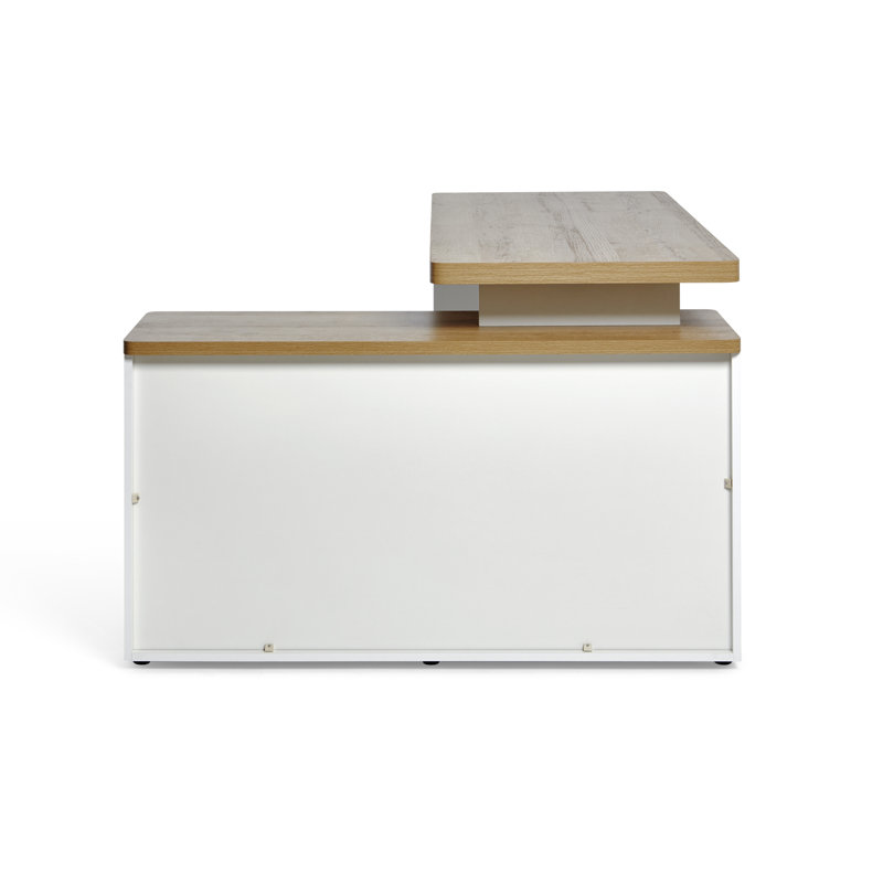 Bureau d'écriture modulaire en L avec armoire de rangement Cuuba, Chêne blanc Riviera