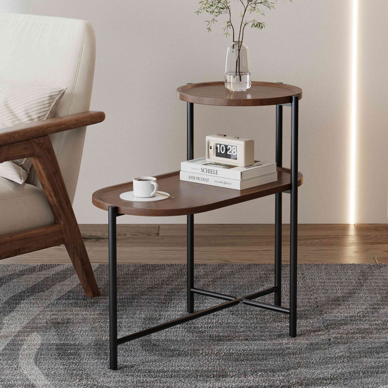 Petites tables basses Canapé moderne à 2 niveaux avec tablette de rangement et tables de bout en bois