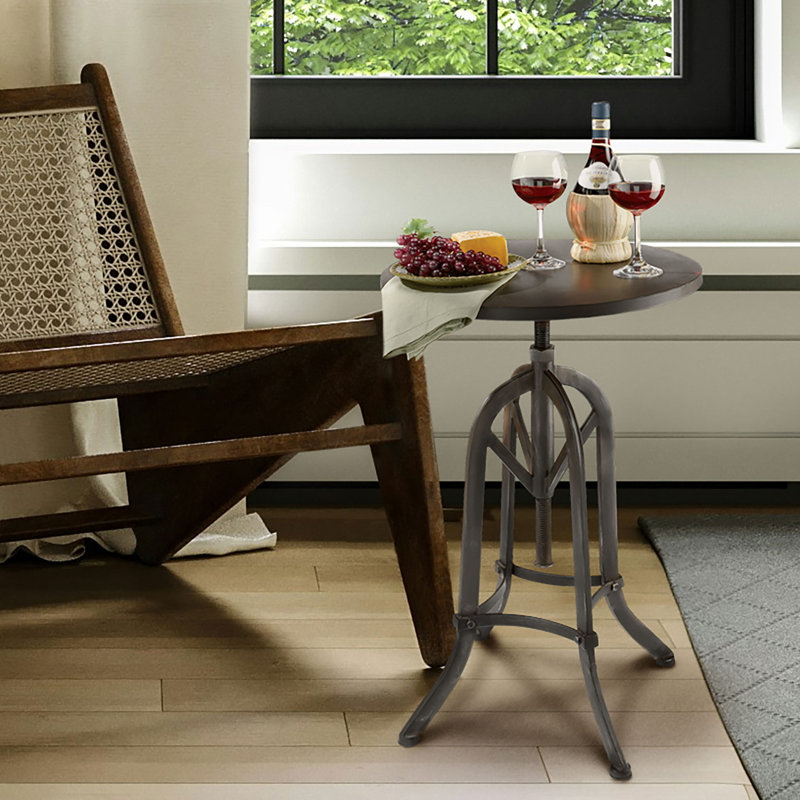 Industrial Black Metal Adjustable Height Side Table