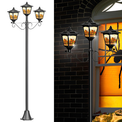Lampadaire solaire d'extérieur 72 po à trois têtes avec réverbère à DEL 72 po avec capteur de crépuscule à l'aube, Ip65 imperméable pour jardin, patio, sentier, cour, décoration d'Halloween (citrouille)