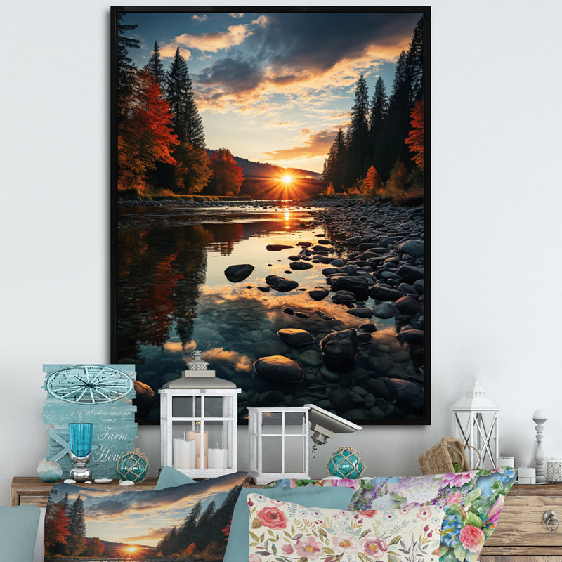 Waterfront Escape - Lakehouse Wall Art Living Room, Cadre flottant noir, H 32 po x l 16 po x P 1 po