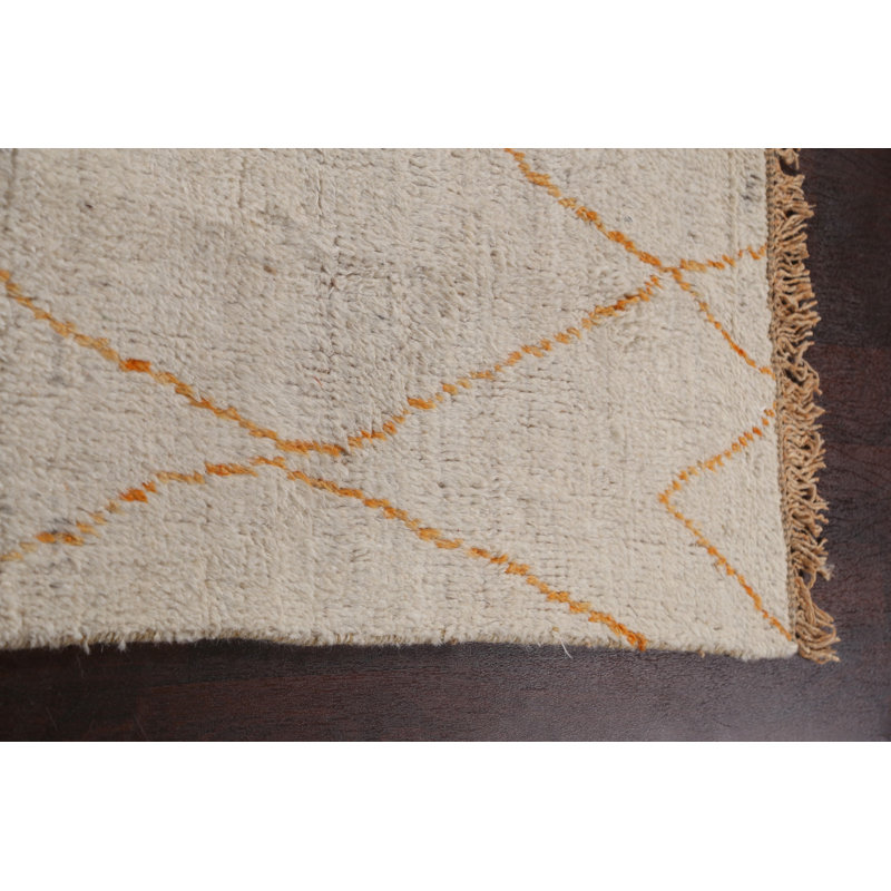 Tapis ivoire en laine noué à la main de conception unique 5 pi 3 po x 8 pi 7 po