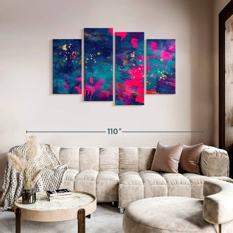«Blue Magenta Abstract», reproduction d'art sur toile, H 48 po x l 75 po x P 1,25 po
