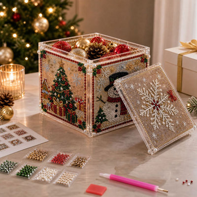 Trousse de peinture en diamant pour la décoration de Noël : boîte-cadeau DIY avec des motifs sur cinq faces, idéale pour contenir des cadeaux de Noël ou comme objet de décoration.