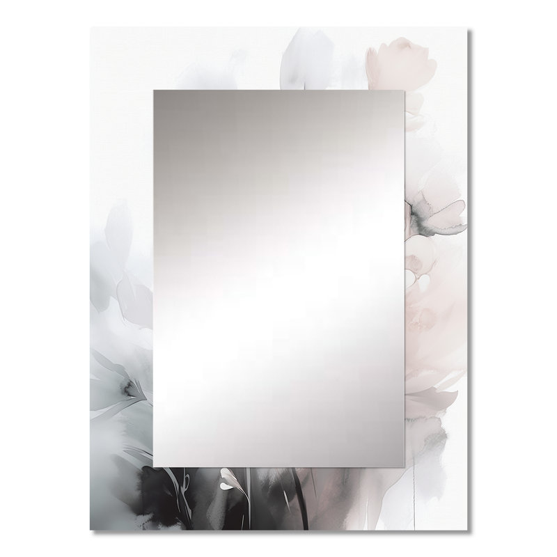 Soft Light Grey Flowers I - Floral Unique Wall Mirror, Traditional Mirror, Printed Metal Art, 32" x 24"