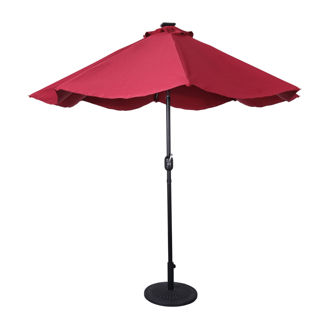 Skyelar Commercial Grade 9ft Octagonal Solar LED Umbrella with Crank Lift and Tilt Function Arlmont & Co. Fabric 