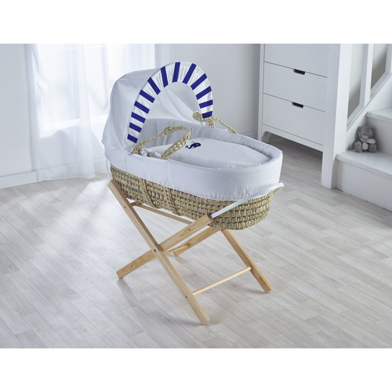 Cotton Blend Moses Basket Bedding Set, White/Blue
