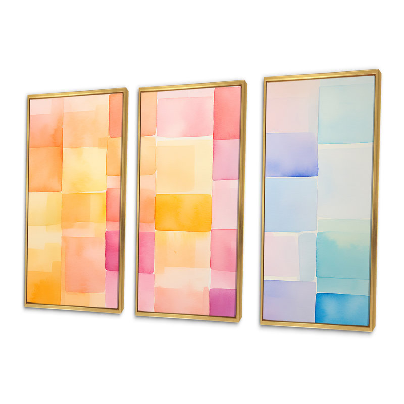 Paster Color Cubes Patterns I - Geometric Wall Art, Gold Floater Framed, 32" H x 48" W x 1" D