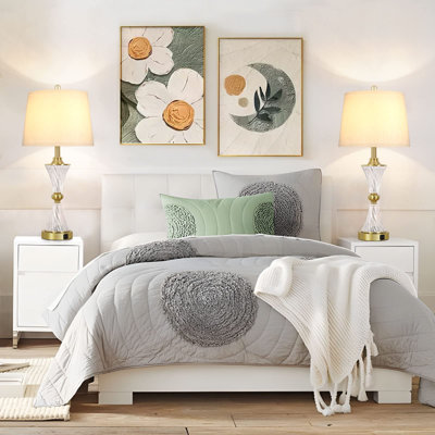 Ensemble de 2 lampes de table à contrôle tactile à intensité variable pour chambre à coucher, lampe de chevet en cristal doré à 3 voies avec ports USB