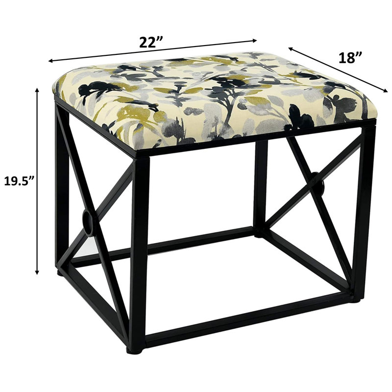 Amedee Upholstered Ottoman, Leaf Storm, Black
